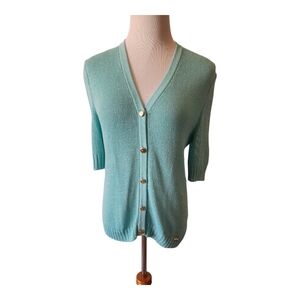 St. John by Marie Gray Mint Green Button-Up Women's Sweater